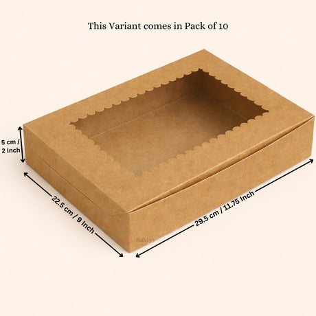 Kraft Brownie Boxes | L Shape and Top Window | Food-Grade Paperboard | Multiple Capacities Available - Bakeyy.com - India - Kraft Brownie Boxes | L Shape and Top Window | Food-Grade Paperboard | Multiple Capacities Available - Top Window / 12 Brownie 280.00
