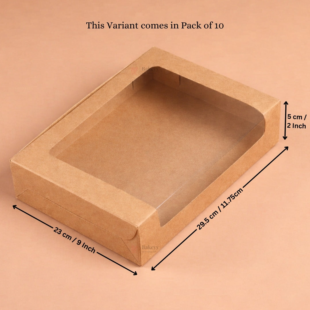 Kraft Brownie Boxes | L Shape and Top Window | Food-Grade Paperboard | Multiple Capacities Available