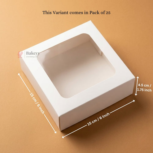 White Brownie Boxes | L Shape and Top Window | Food-Grade Paperboard | Multiple Capacities Available