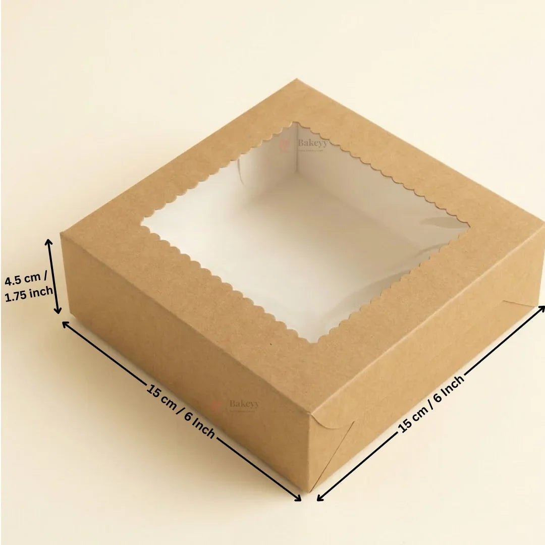 Kraft Brownie Boxes | L Shape and Top Window | Food-Grade Paperboard  | Pack of 25