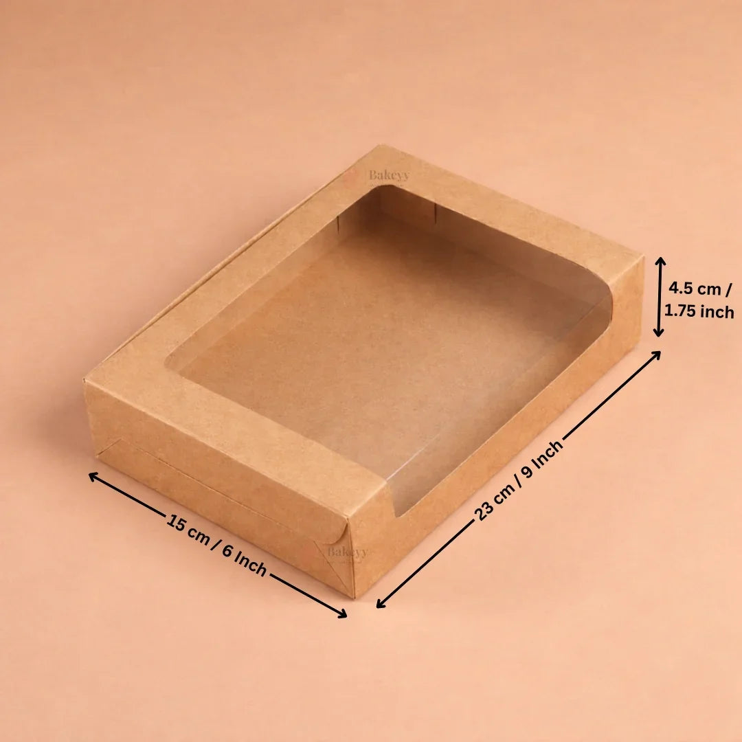 Kraft Brownie Boxes | L Shape and Top Window | Food-Grade Paperboard  | Pack of 25
