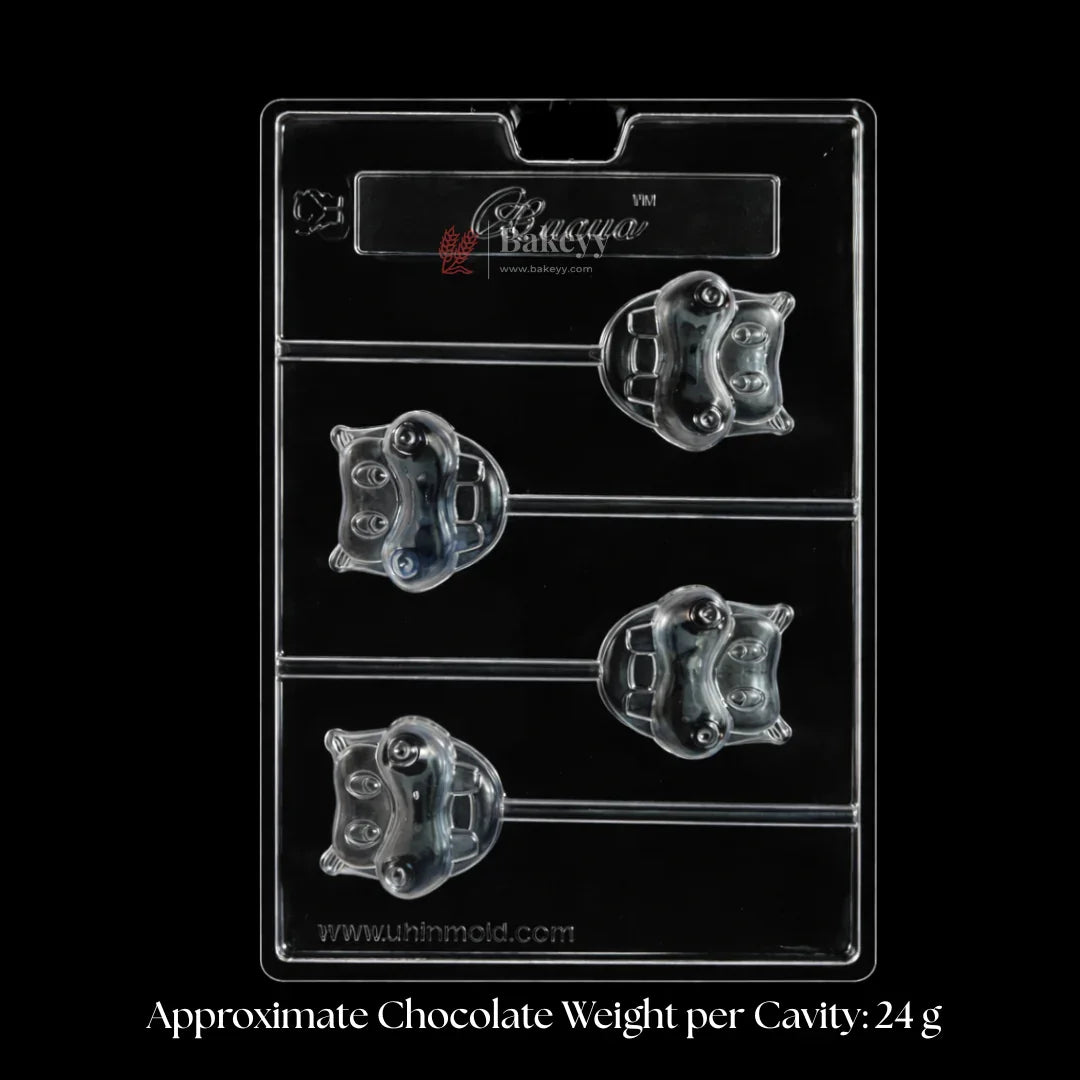 Mould 292 | Hippo Face Lollipop Chocolate Mould | 4 Cavity | Pack of 1