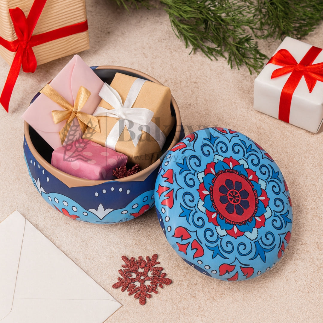 Mini Printed Matka | Random Design Round Decorative Boxes| Candle Tin Box| Pack of 12
