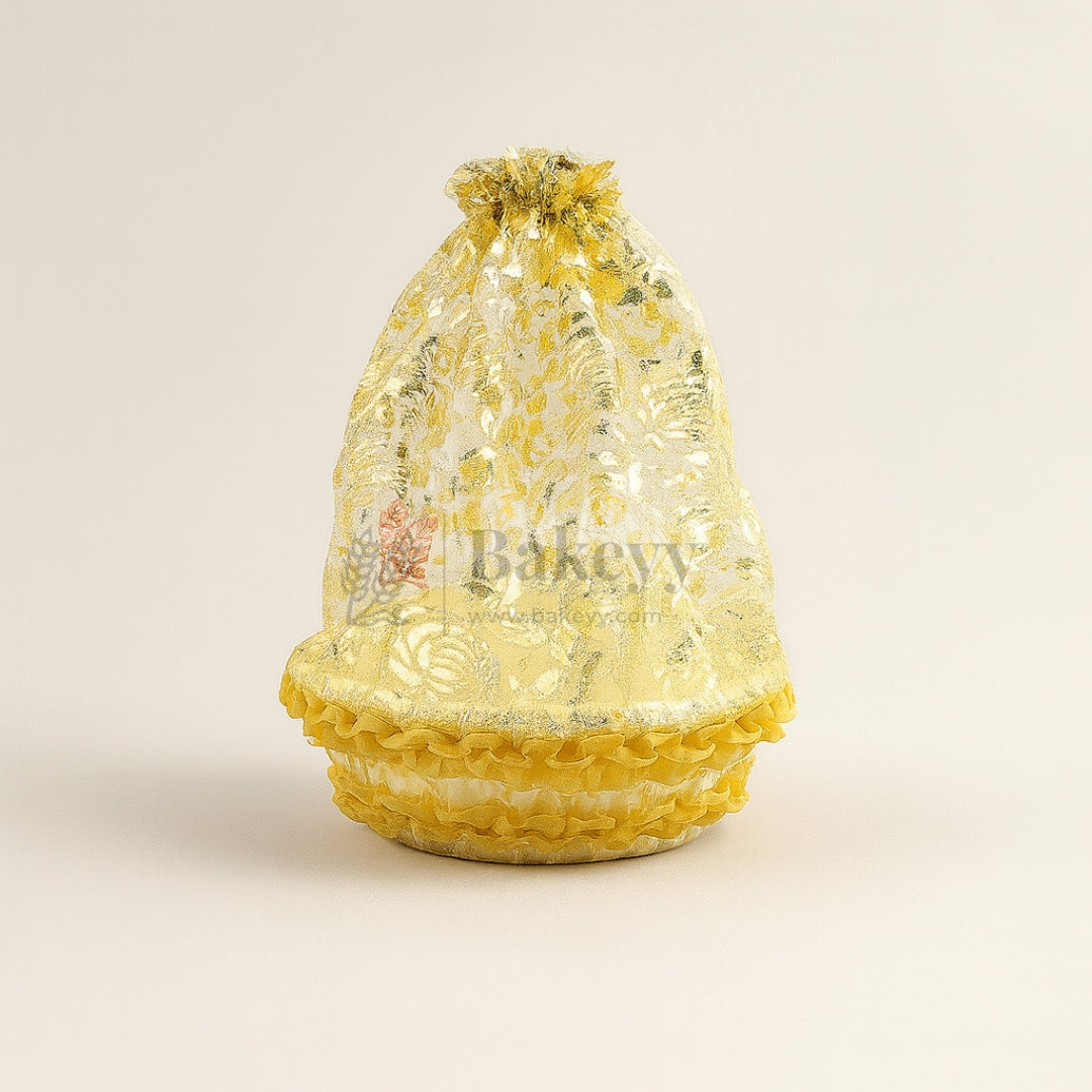 Large | Gold Round Decorative Net Basket | Hamper Basket | Pack of 1
