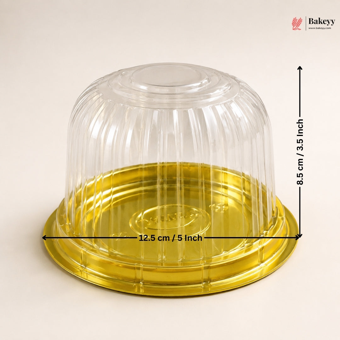 Cake Dome Box with Transparent Lid | PET Pastry Container | Gold & Black Base Available | Pack of 25