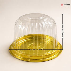 Cake Dome Box with Transparent Lid | PET Pastry Container | Gold & Black Base Available | Pack of 25