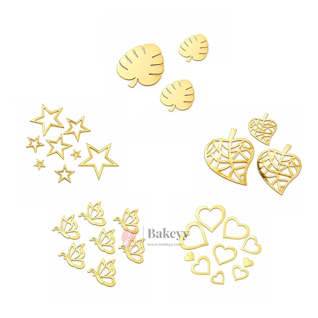 Gold Acrylic Cake Decoration Set Hearts, Stars, Leaves & Butterflies | Cake Topper Accessories | Pack of 1