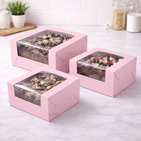 5 Inch Height | Cake Box With L-Shape Window | Pink Color | ITC Back Box | 3 Sizes Available | Pack Of 25