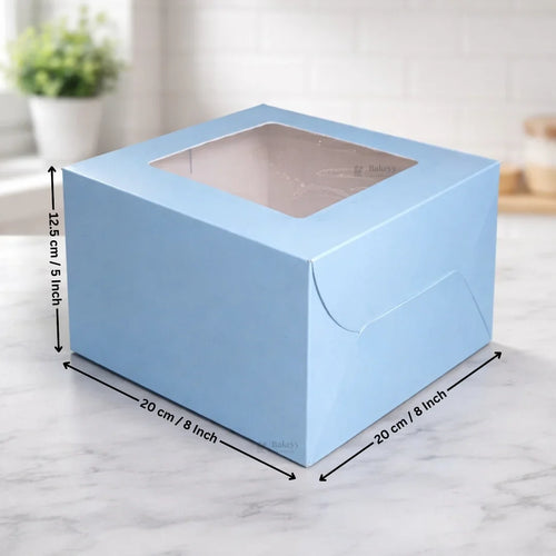 5 Inch Height | Cake Box With Square Top Window | Blue Color | ITC Back Box | 3 Sizes Available | Pack Of 25