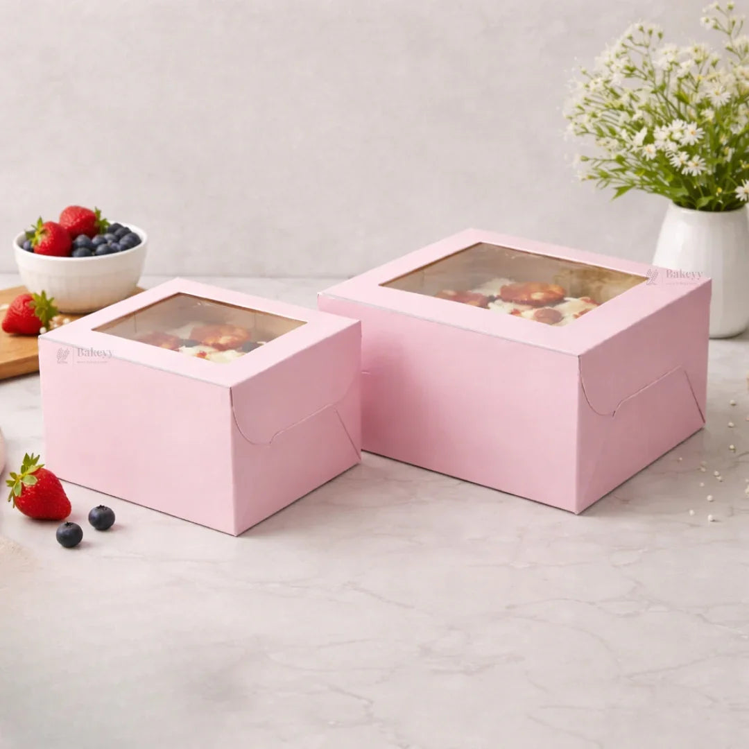 Pink Cake Box with Square Top Window | Pack of 25