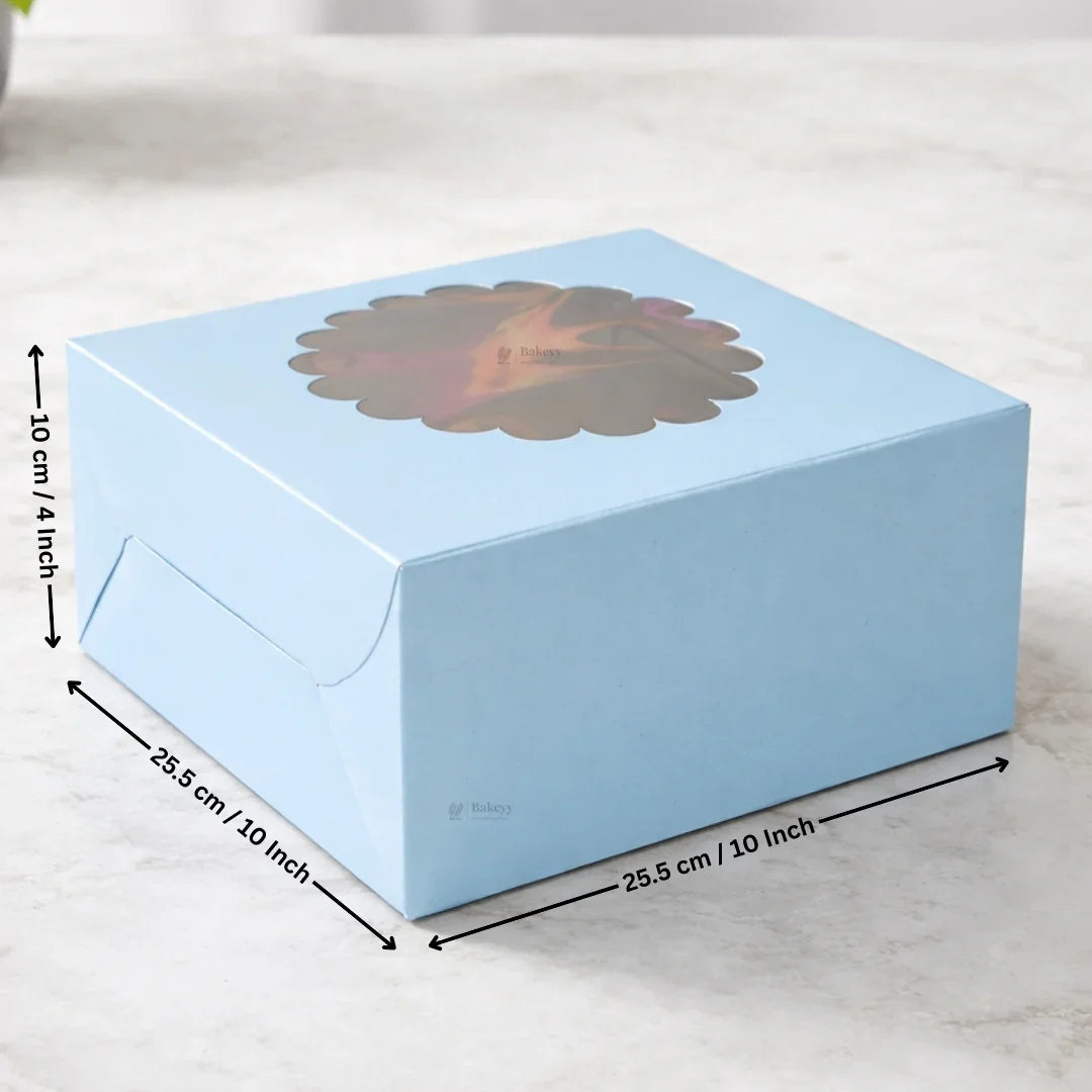 Cake Box With Flower Top Window | Blue Color | ITC Back Box | Multiple Sizes Available | Pack Of 25