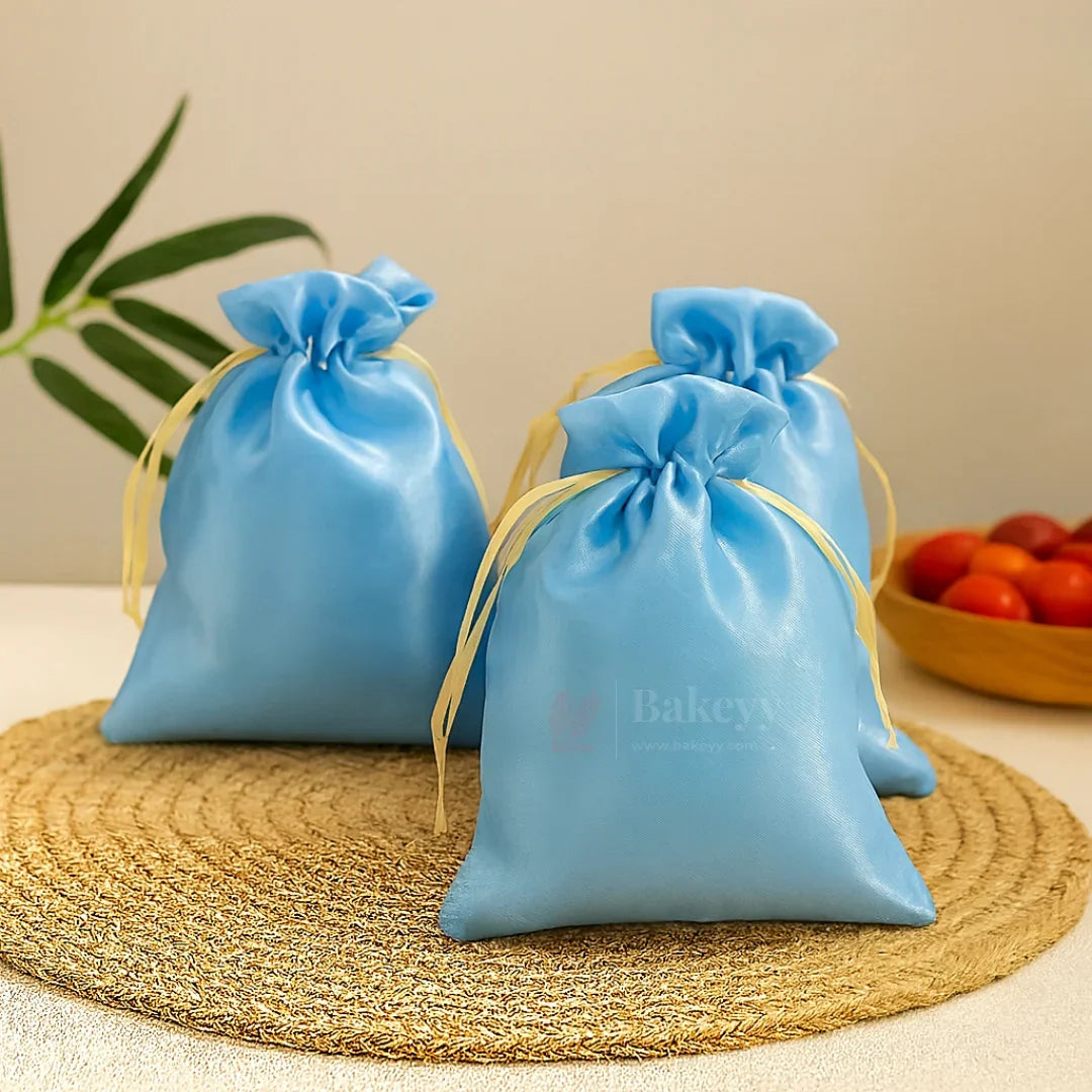 10x14 cm |Sky Blue Colour  Satin Potli Bags| Pack of 25