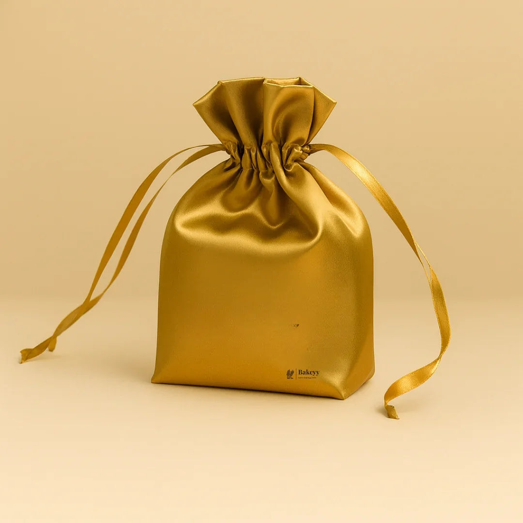 10x14 cm | Gold Colour Satin Potli Bags| Pack of 25