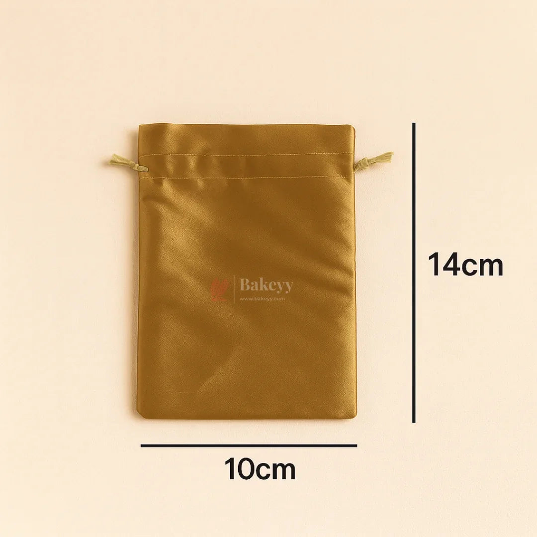 10x14 cm | Gold Colour Satin Potli Bags| Pack of 25