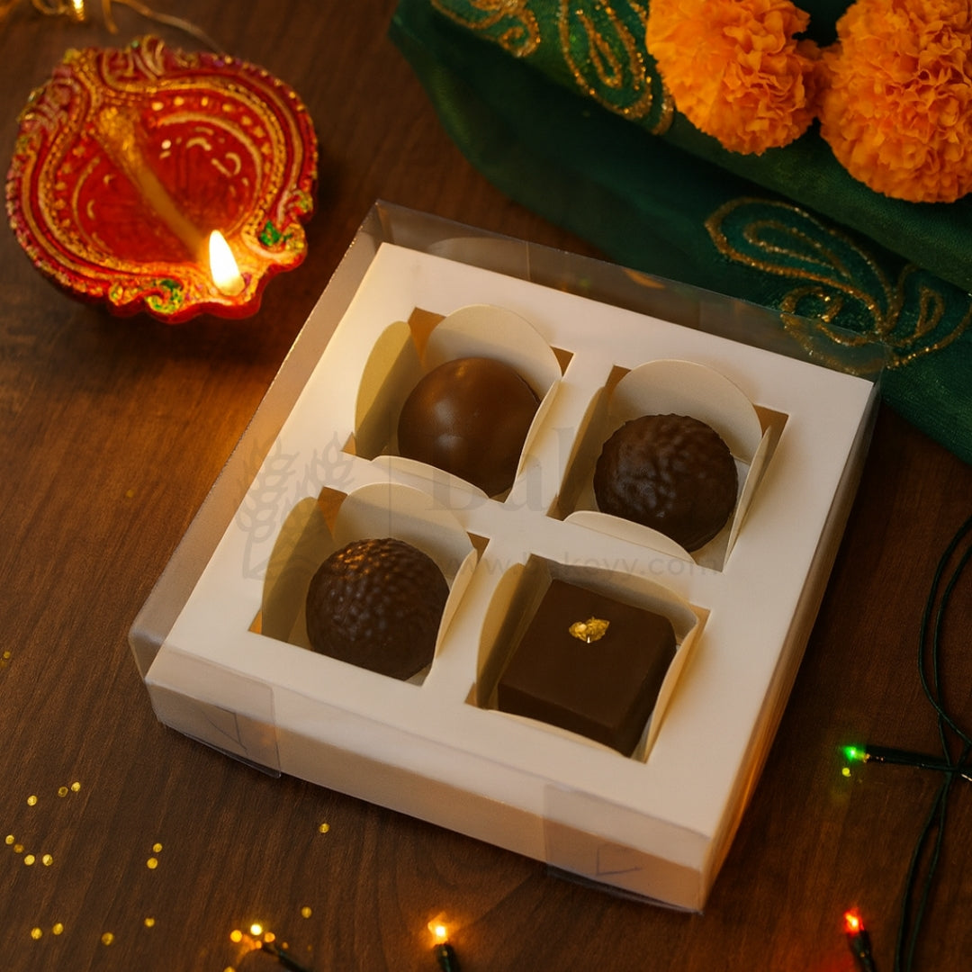 4 Cavity Chocolate Box| White Colour Cavity Box| Pack of 25