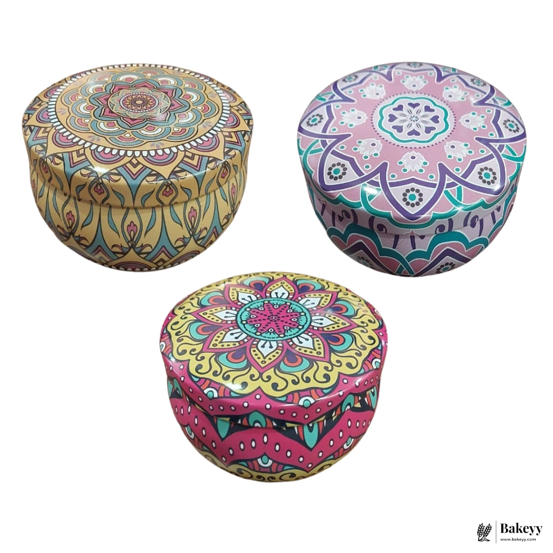 Mini Printed Matka | Random Design Round Decorative Boxes| Candle Tin Box| Pack of 12
