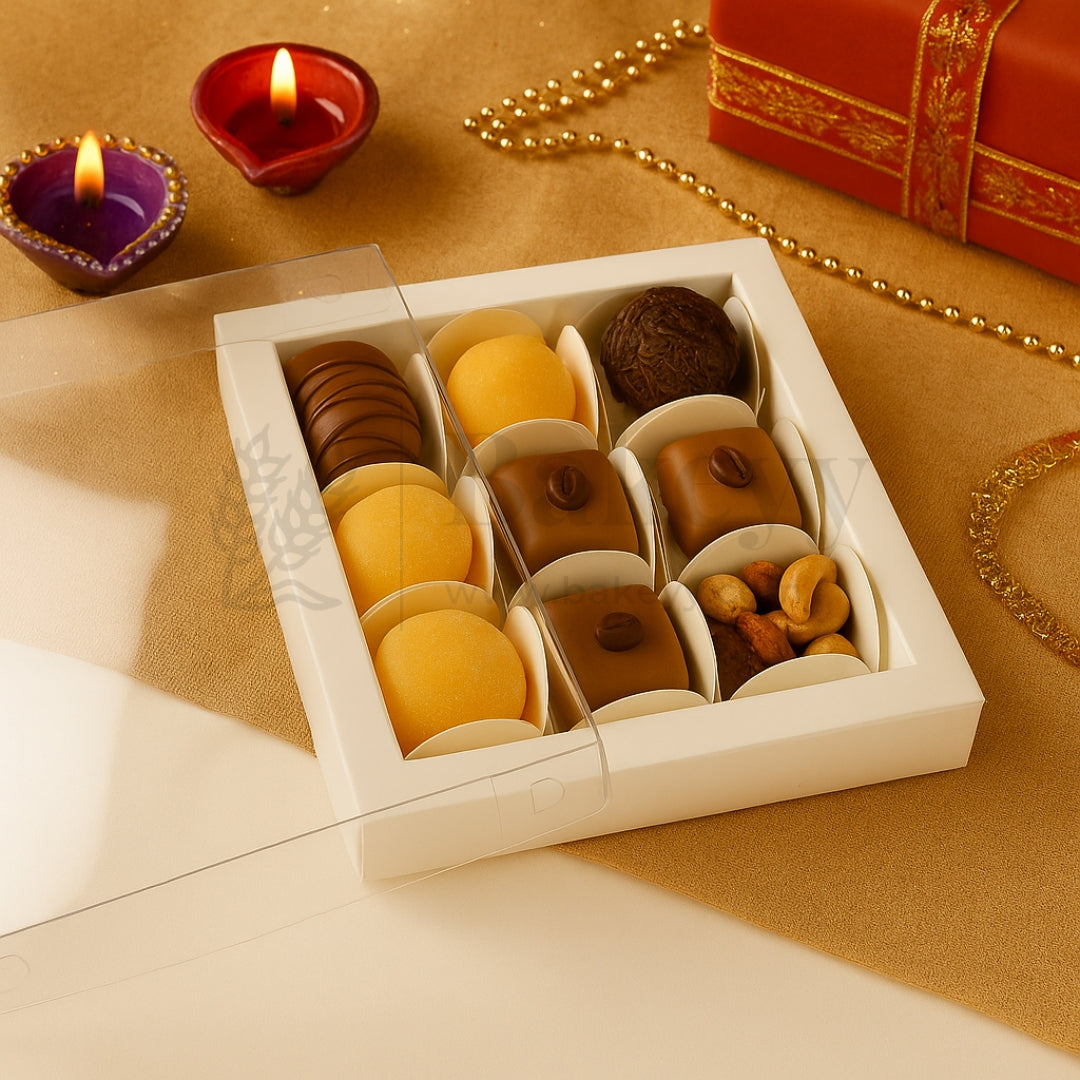 17x17Cm | 9 Cavity Chocolate/ Sweet Box| Diwali Gift Box| Multipurpose Box| Pack of 25