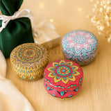 Mini Printed Matka | Random Design Round Decorative Boxes| Candle Tin Box| Pack of 12