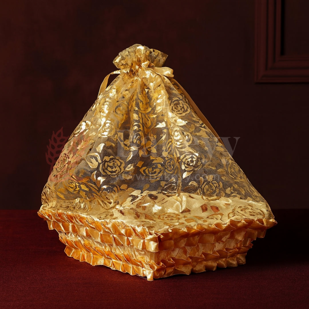 Gold Square Decorative Net Basket | Hamper Basket | Pack of 1