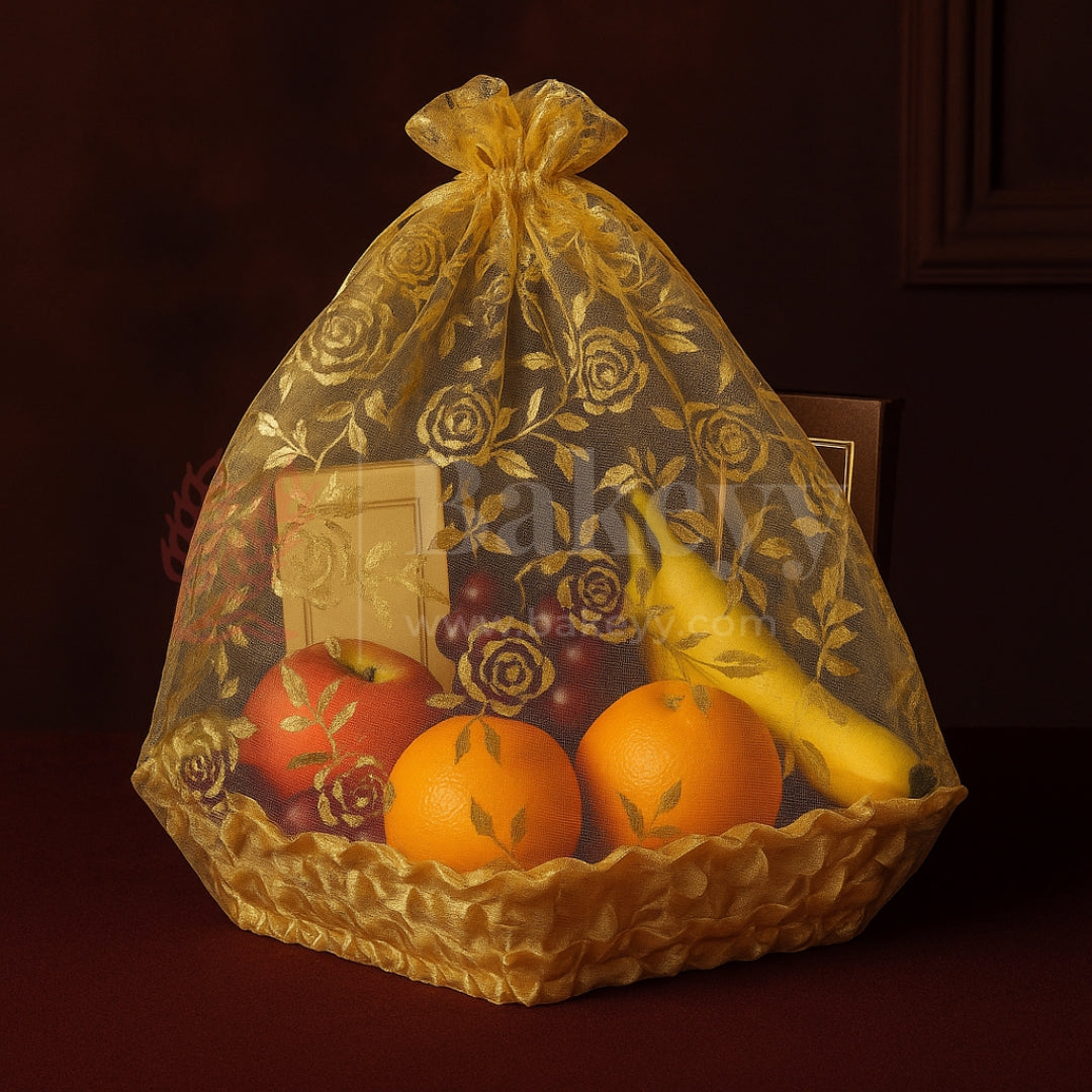 Gold Square Decorative Net Basket | Hamper Basket | Pack of 1