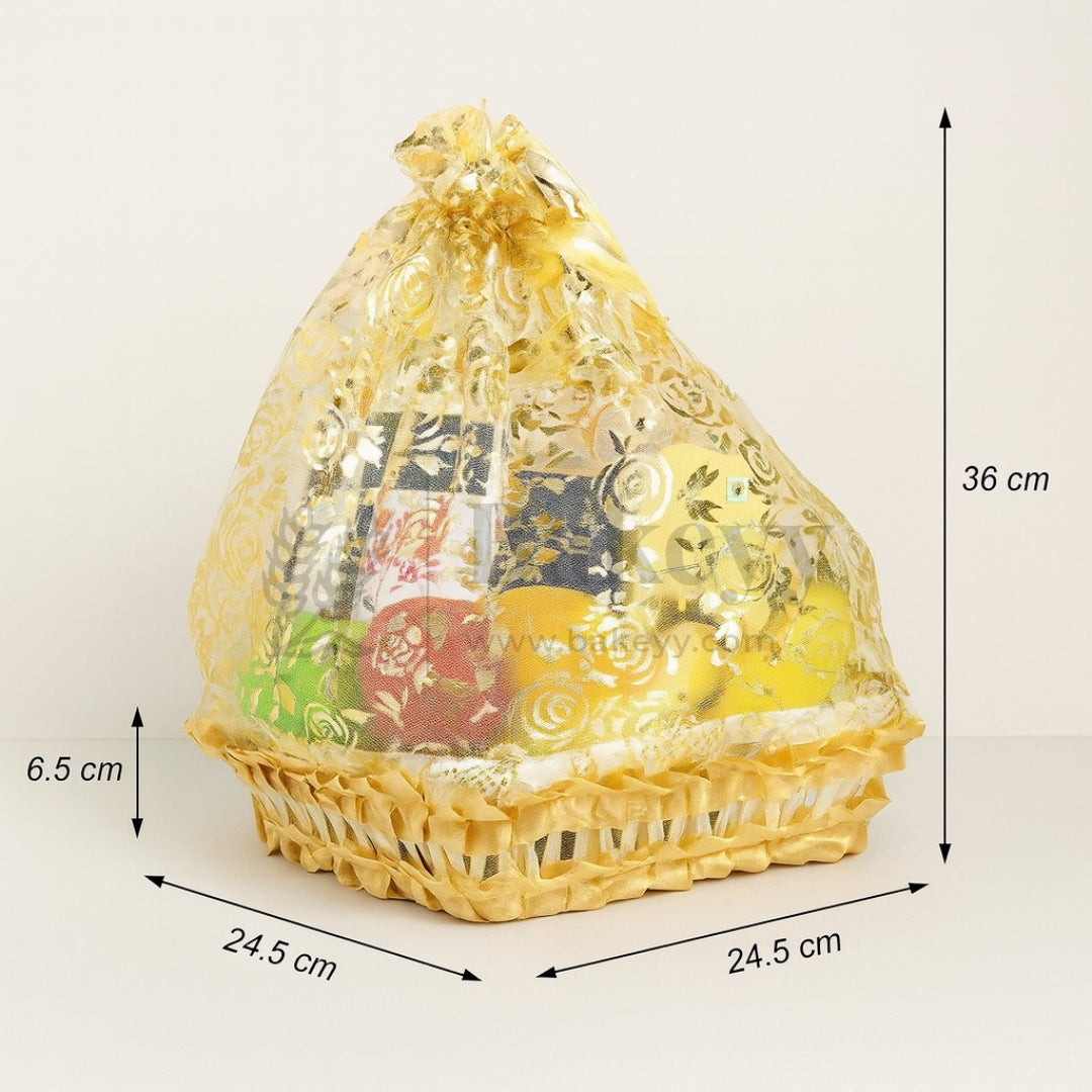 Gold Square Decorative Net Basket | Hamper Basket | Pack of 1