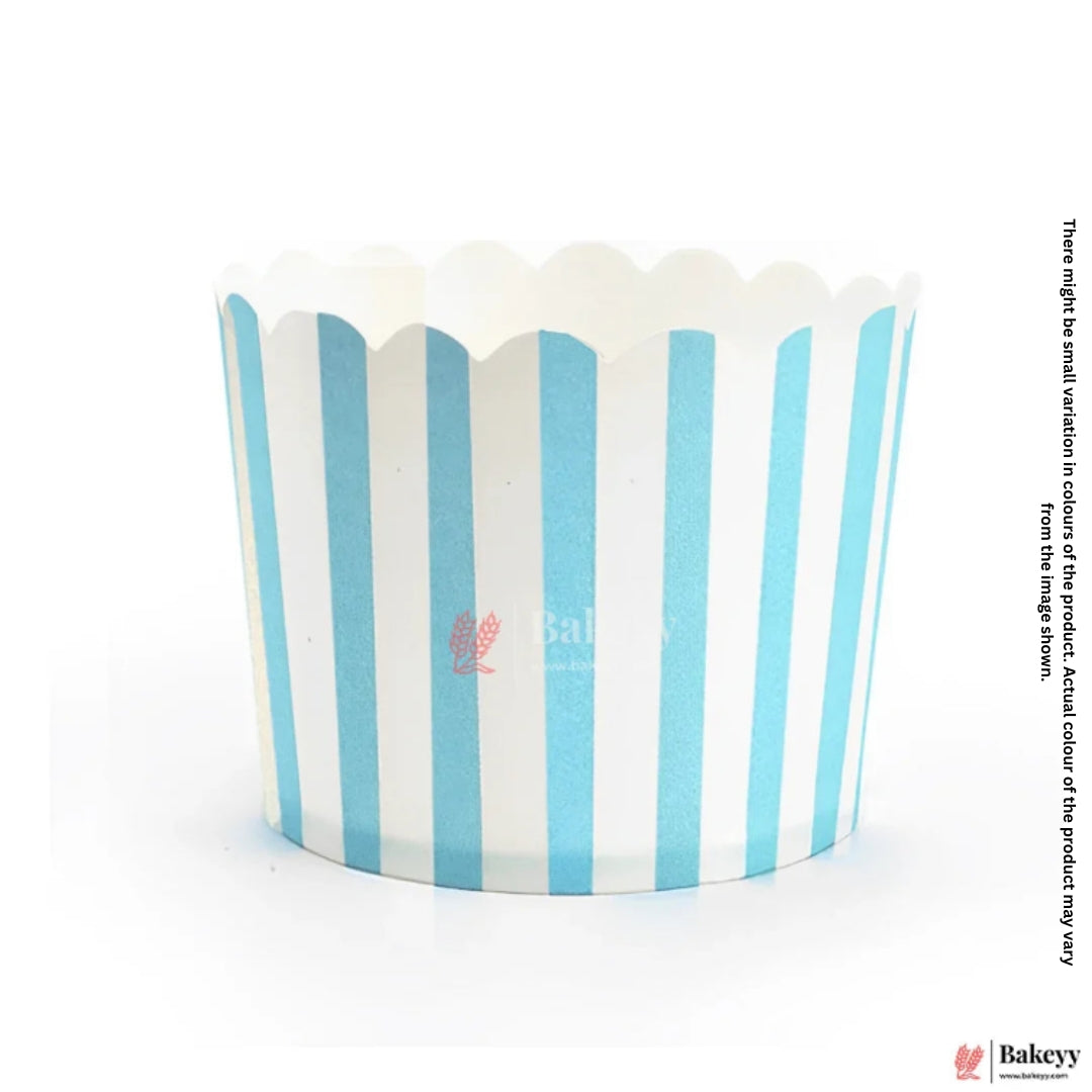 6cm | White And Turquoise Line Muffin Cup | Pack of 50
