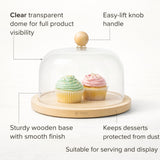 Cake Dome with Wooden Base | Dessert Display Stand | 2 Size Options | Pack of 1