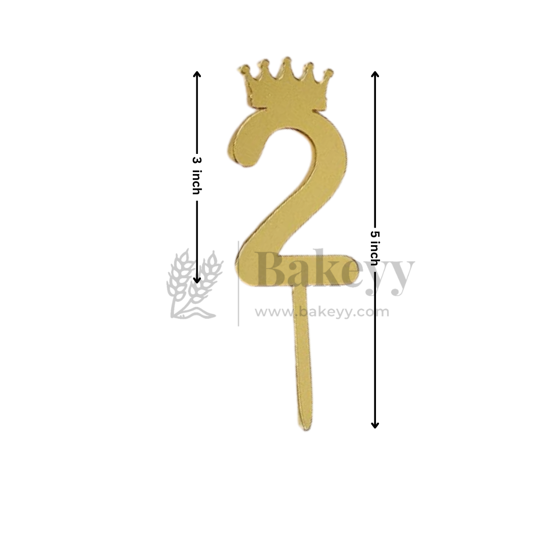 5 Inch | Golden Number 2 Cake Topper with Tiara | 1 Piece