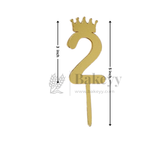 5 Inch | Golden Number 2 Cake Topper with Tiara | 1 Piece