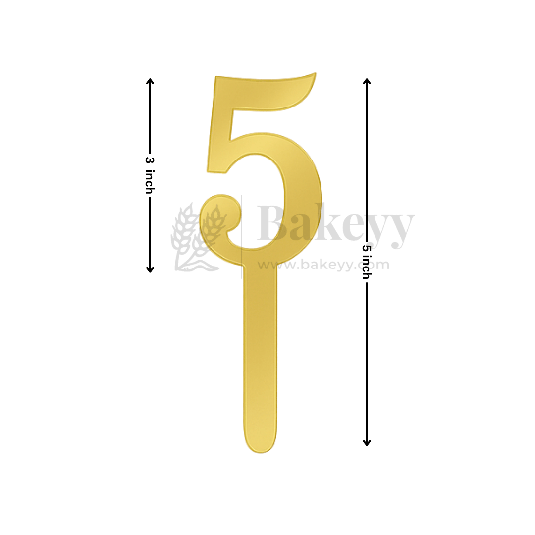 5 Inch | Golden Cake Topper Number 5 | 1 Piece