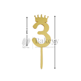 5 Inch | Golden Number 3 Cake Topper with Tiara | 1 Piece