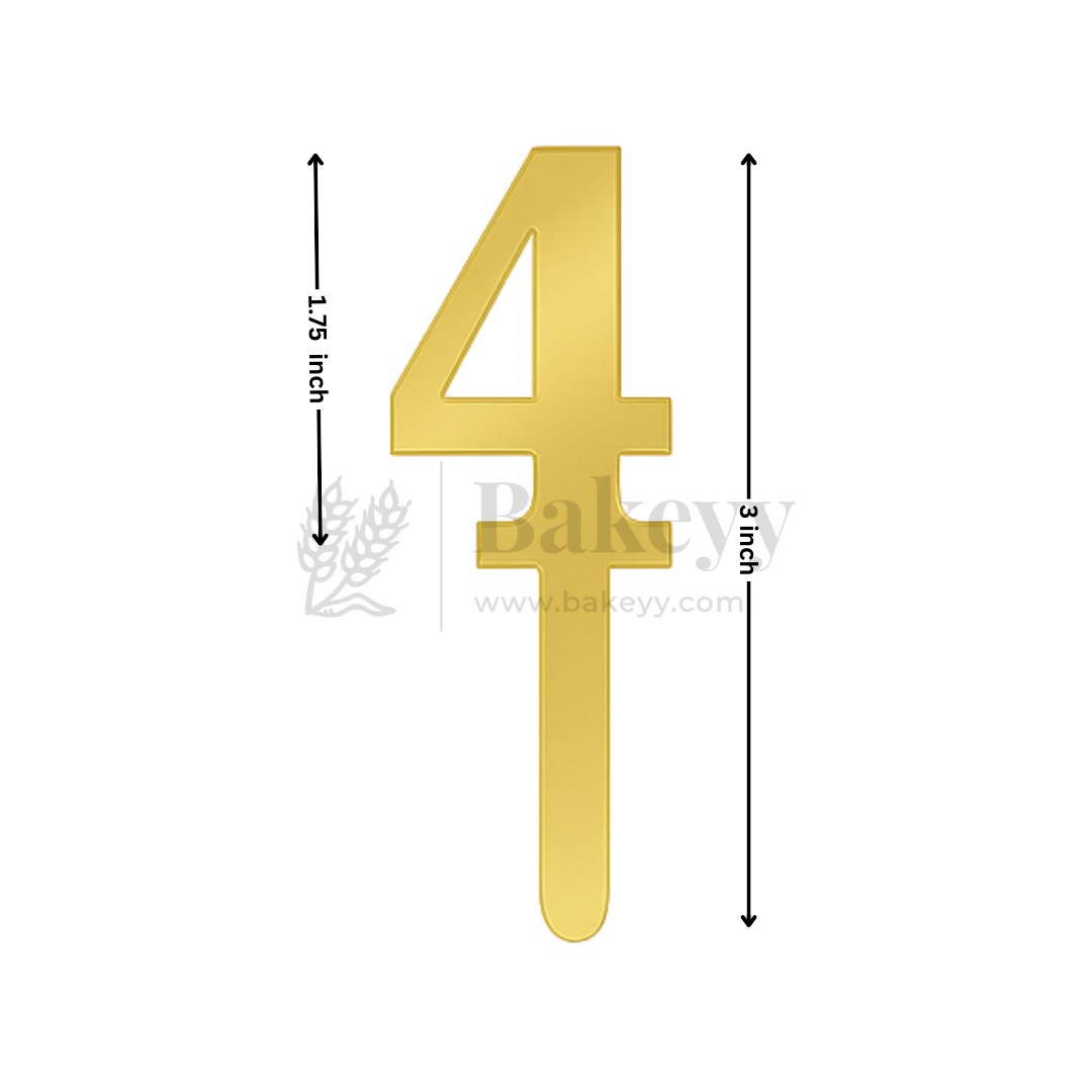 3 Inch | Golden Cake Topper Number 4 | 1 Piece
