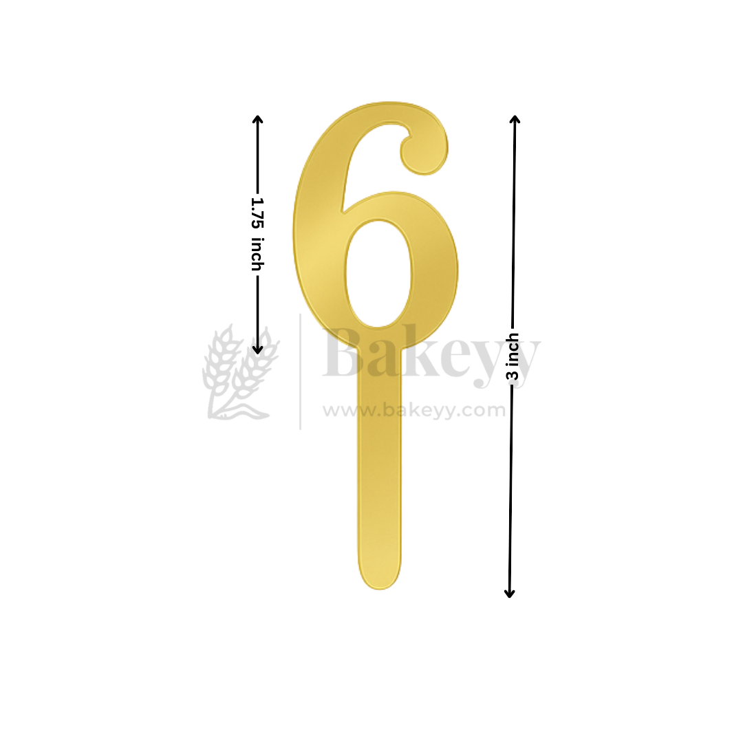 3 Inch | Golden Cake Topper Number 6 | 1 Piece