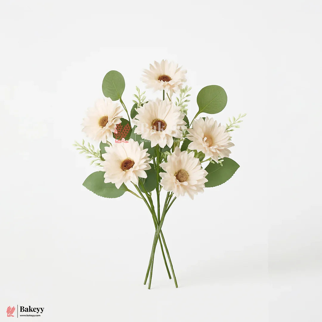 Artificial Gerbera Daisy Flower Bunch – 42cm | Gradient Of Light Pink And Off White| Decorative Stick for Home & Events | Pack Of 1