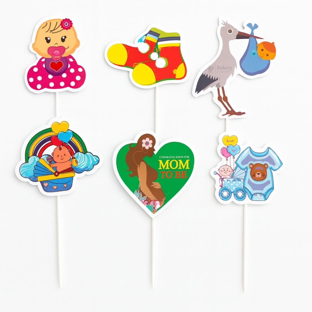 Celebration Theme Cake Topper | Assorted Designs | Celebration Event Cake Toppers | Pack of 6