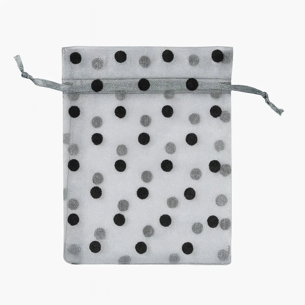 10x14 CM | Grey Polka Dot Organza Potli Bags | Pack of 100