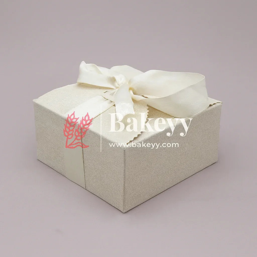 9cm | Cream White Colour Gift Box for Presents, 10 Pack Medium Empty Kraft Gift Boxes with Ribbon For Packaging Candy, Cookie, Chocolate | Pack of 10