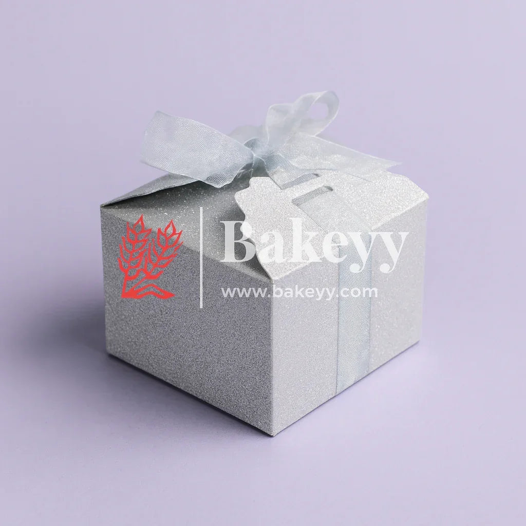 Silver Gift Box for Presents, 10 Pack Empty Kraft Gift Boxes with Ribbon For Packaging Candy, Cookie, Chocolate | Pack of 10
