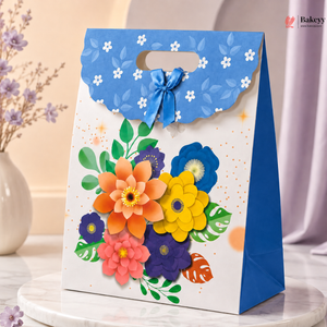 Flower Theme D-Cut Gift Bag | Bow Ribbon | Mix Design | Pack of 12