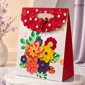 Flower Theme D-Cut Gift Bag | Bow Ribbon | Mix Design | Pack of 12