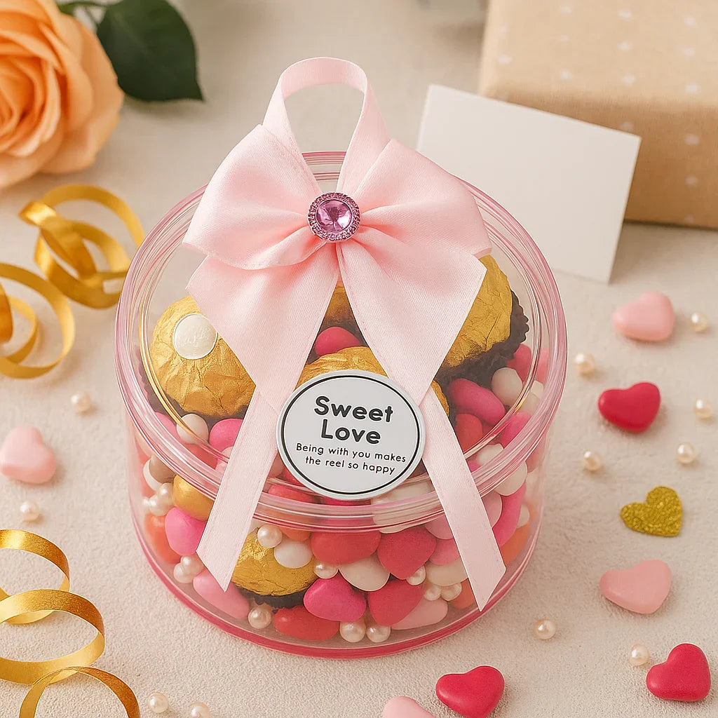 Round Pink Empty Decorative Acrylic Box | Gift Box | Chocolate Box | Sweet Box | Jewellery Box | Plastic Box | Pack of 12