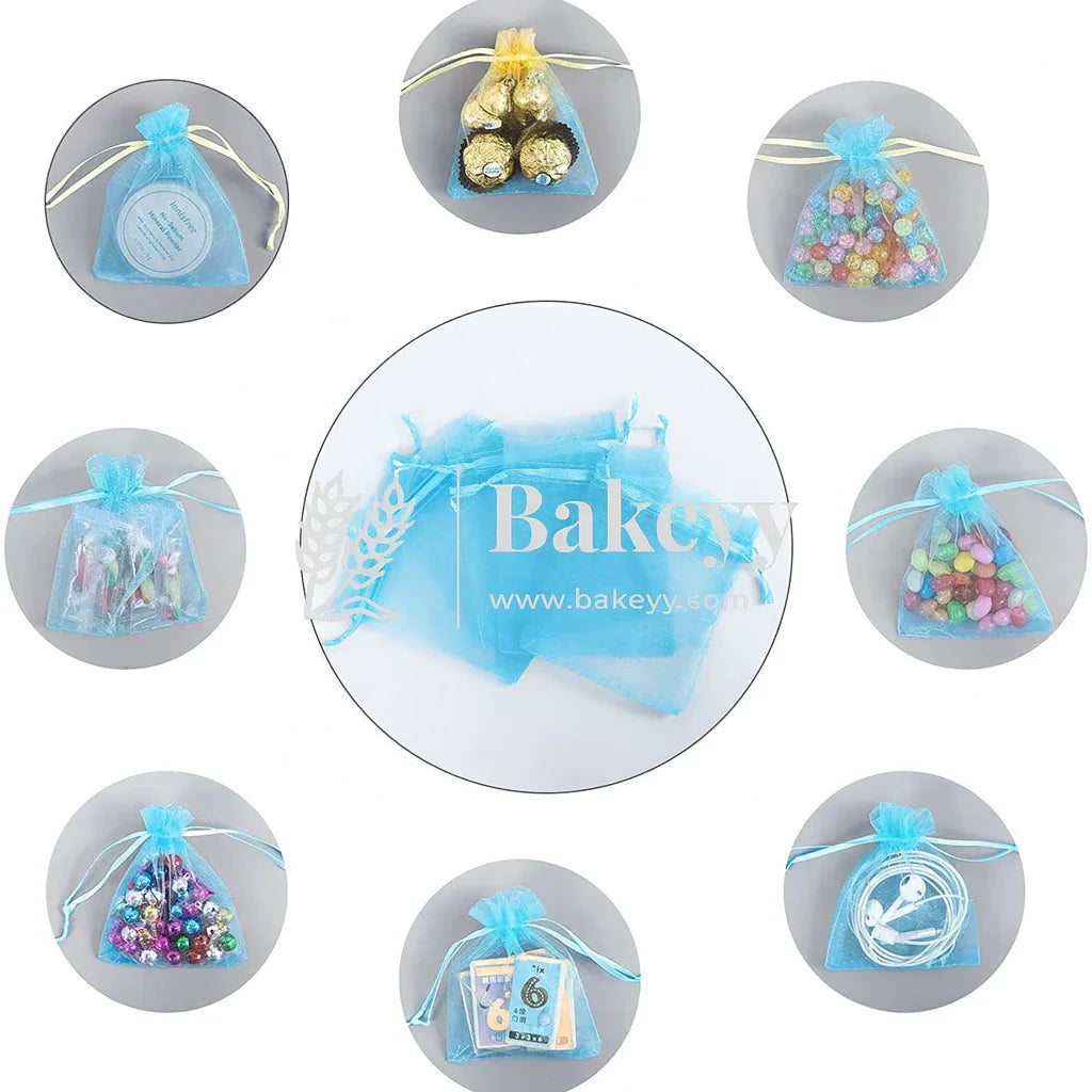 7x9Cm | Bright Blue Organza Potli Bags | Pack of 99