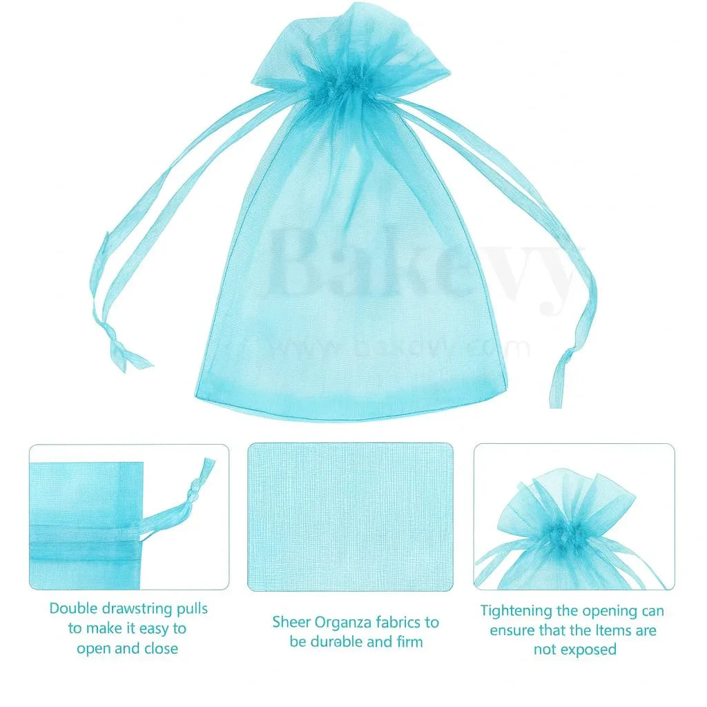 7x9Cm | Bright Blue Organza Potli Bags | Pack of 99