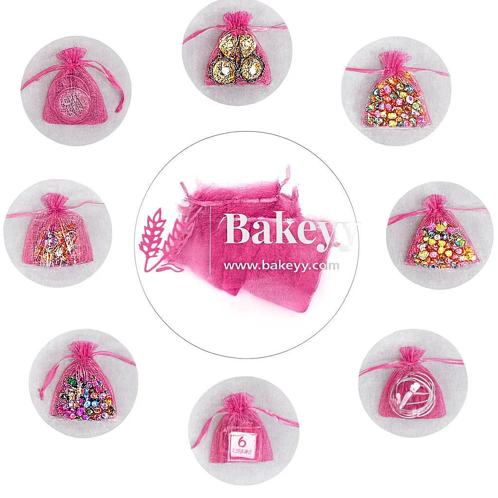 7x9Cm |Dark Pink Organza Potli Bags | Pack of 99