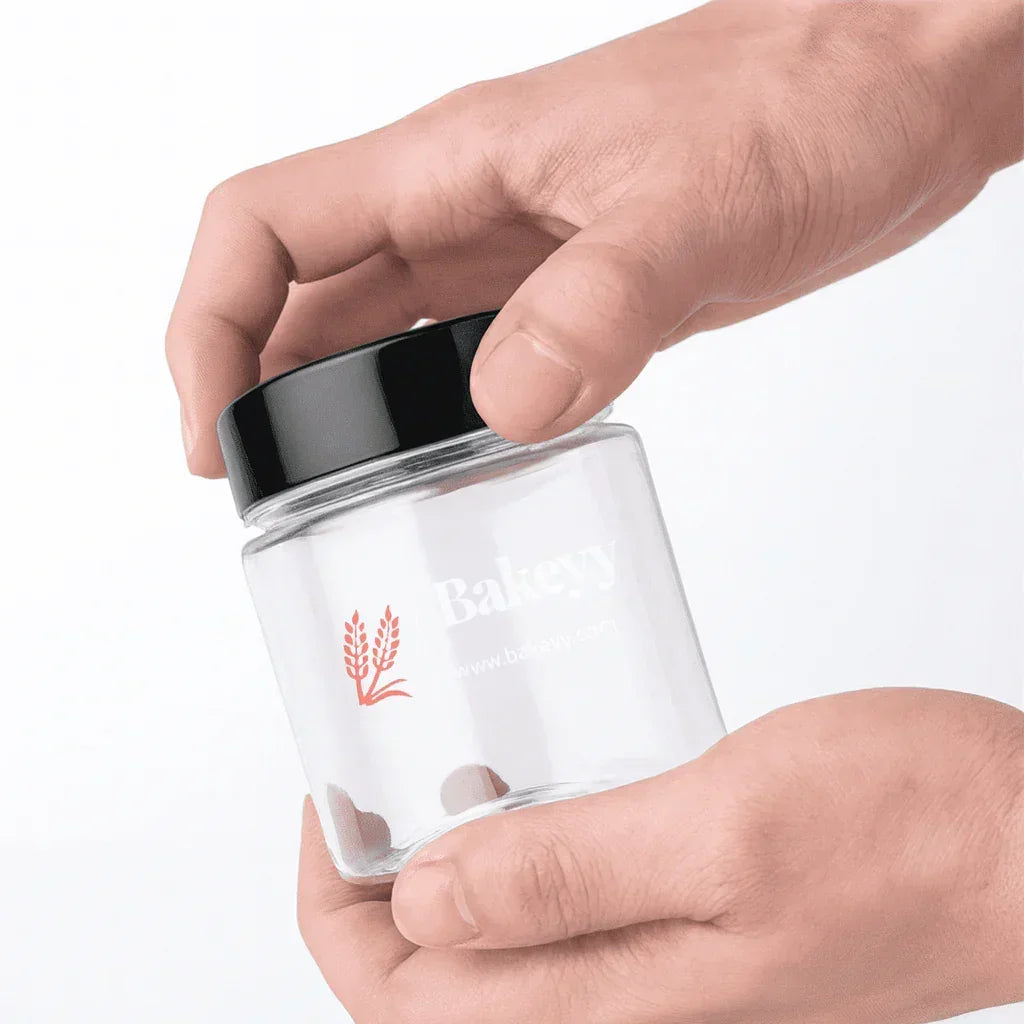 53mm Lid | 200ml Transparent Storage Jar With Black Lid | Pack Of 10