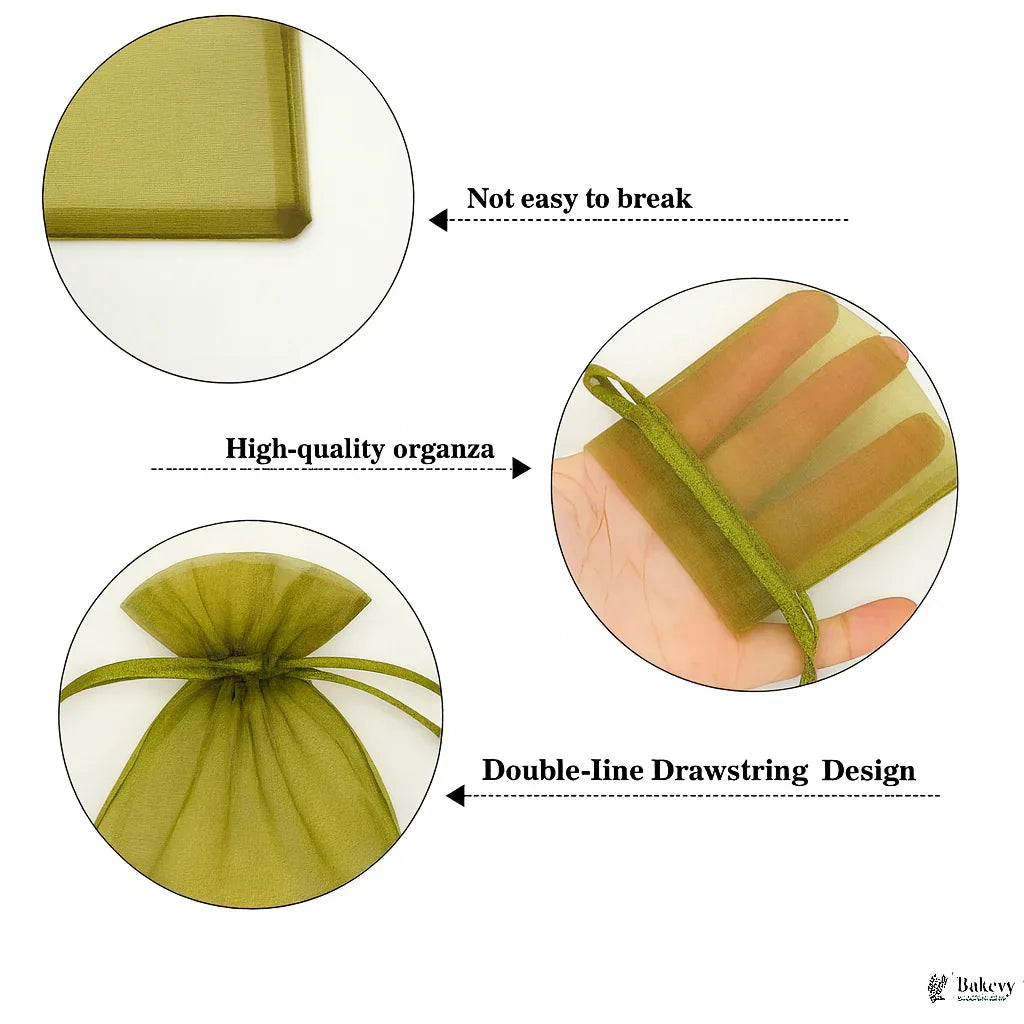 13x18 CM | Organza Potli Bags | Olive Green Colour | Candy Bag| Pack of 99