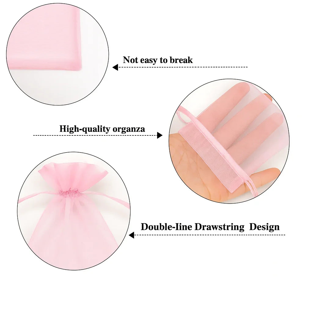 15x20 CM | Organza Potli Bags | Pink Colour |  Candy Bag | Pack of 50