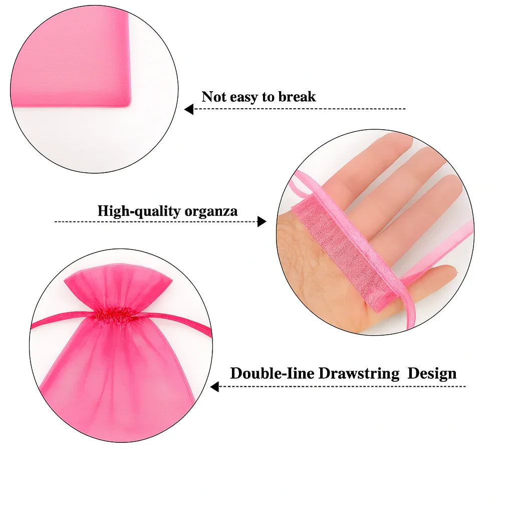 15x20 CM| Organza Potli Bags | Dark Pink Colour |  Candy Bag | Pack of 50