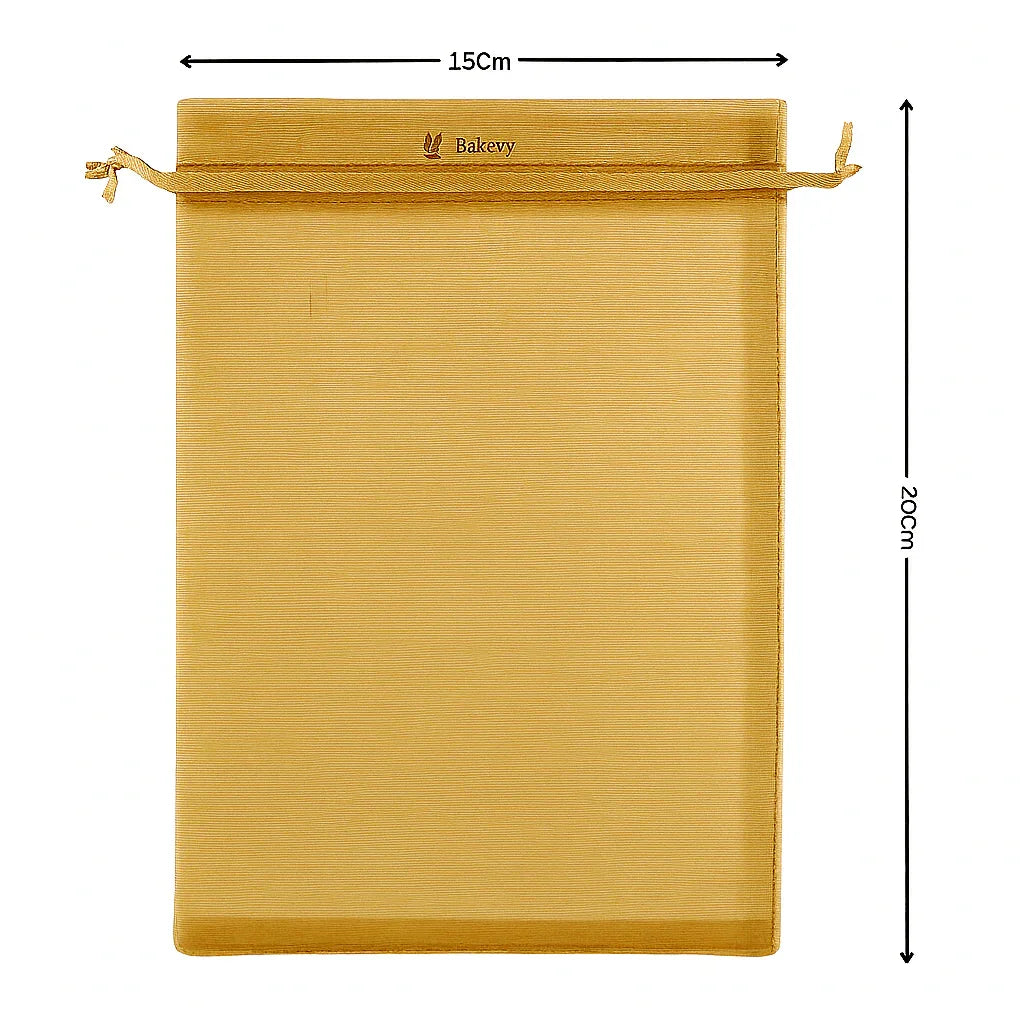 15x20 CM | Organza Potli Bags | Gold Colour |  Candy Bag | Pack of 50