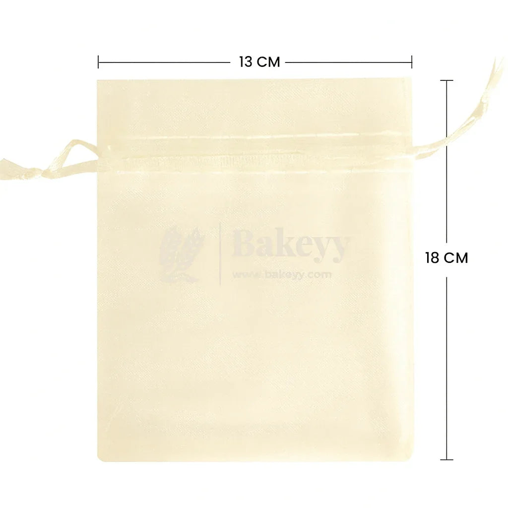 13x18 CM | Organza Potli Bags | Cream Colour | Candy Bag| Pack of 99
